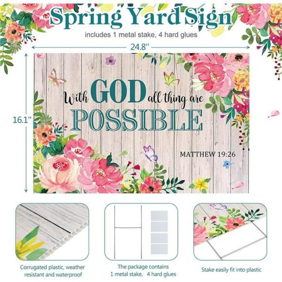 Spring with God All Things Are Possible Plastic with H Metal Stakes 25 x 16 Inch - Picture 2 of 7